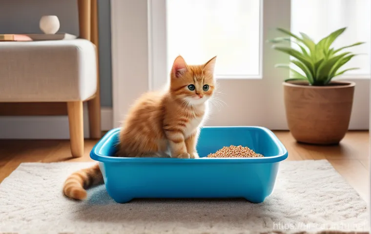 고양이 키우는 비용 - **Prompt: "A cozy and bright indoor scene where a fluffy, ginger tabby kitten with wide, curious eye...